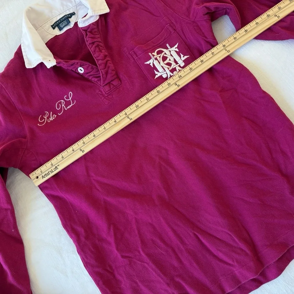 Polo Ralph Lauren RL Rugby Shirt Pink ‎ Womens Sz Large Preppy #3